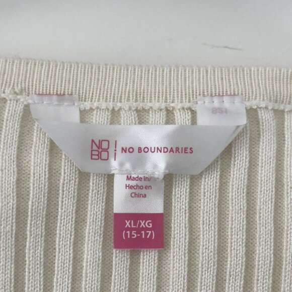 No Boundaries Womens Cream Ribbed Knit Cardigan Sweater SZ XL Tie Front Stretch - Picture 4 of 9